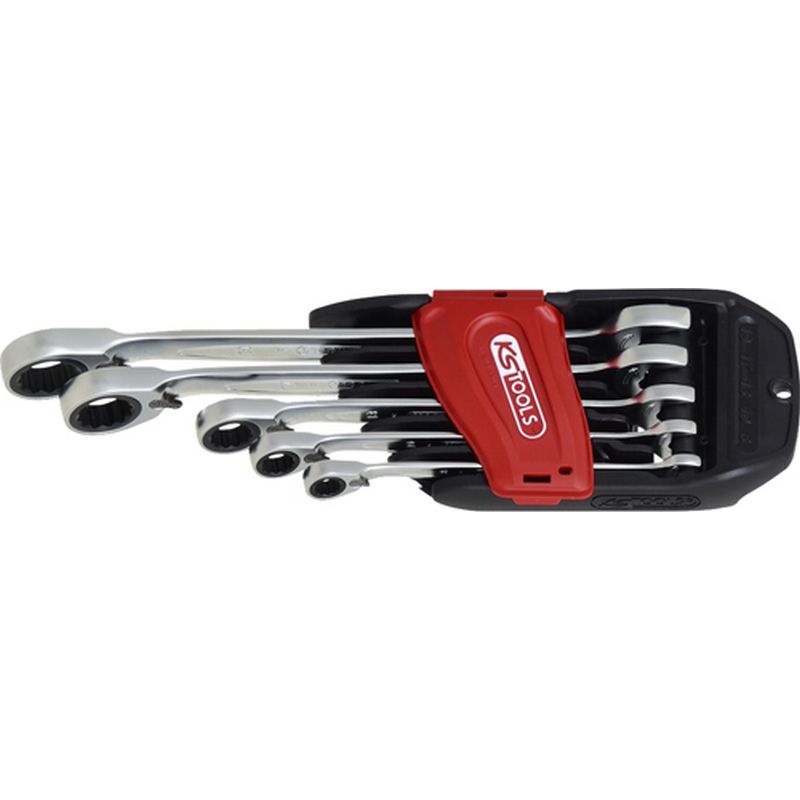 KS TOOLS 'DUO GEARplus<sup>&reg;</sup>' Reversible Ratchet Ring/Open End Combi Spanners with Open Jaw Ratchet Function Set K503.5905