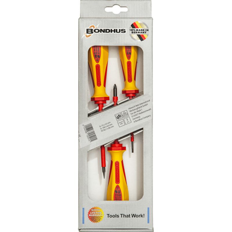 BONDHUS 3 Piece VDE Screwdriver Set TL1009