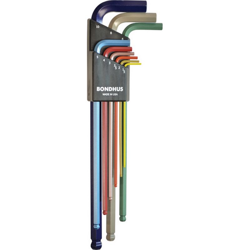 BONDHUS Colour Coded Ball End Hex Key Wrenches   Extra Long Metric Set TNB69699