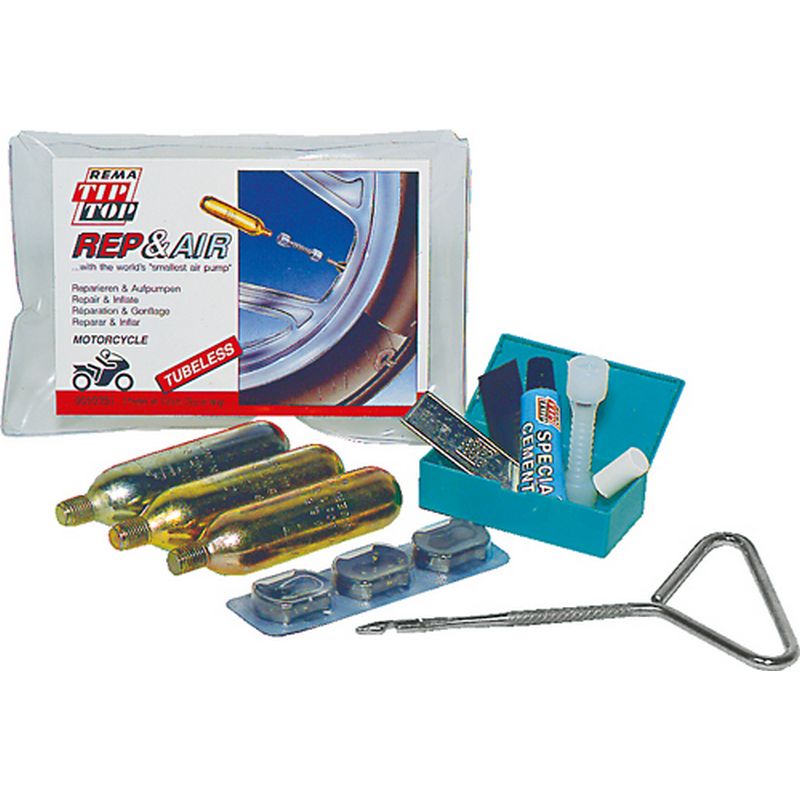 REMA TIP TOP Motorcycle Tyre Repair & Inflate Kit   'Rep & Air' Tubeless TY191