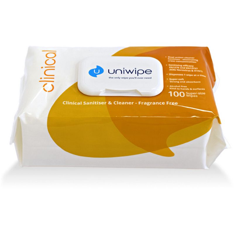 UNIWIPE 'Clinical' Sanitiser & Cleaner Wipes VC122
