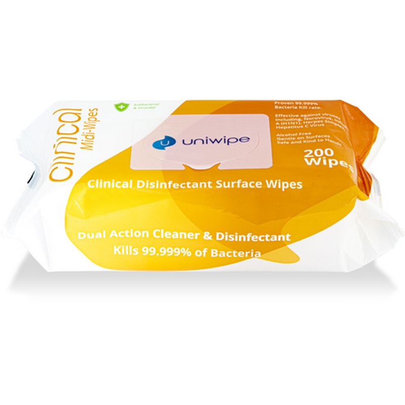 UNIWIPE 'Clinical' Sanitiser & Cleaner Wipes VC125